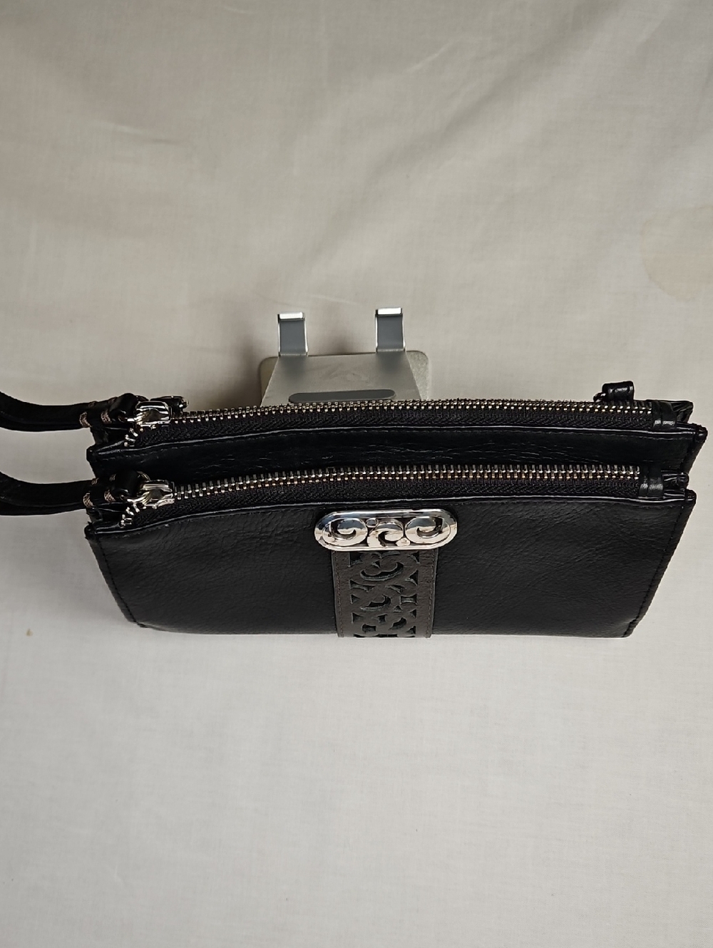 Brighton Black Leather Wallet/Organizer/Crossbody with Silver Accent - Picture 14 of 14